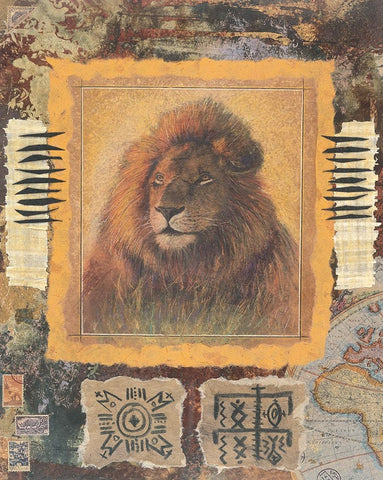 Lion Stamp White Modern Wood Framed Art Print with Double Matting by Unknown