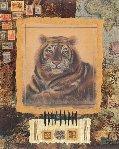 Tiger Stamp Black Modern Wood Framed Art Print by Unknown