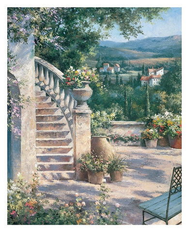 Toscany Staircase White Modern Wood Framed Art Print with Double Matting by Unknown