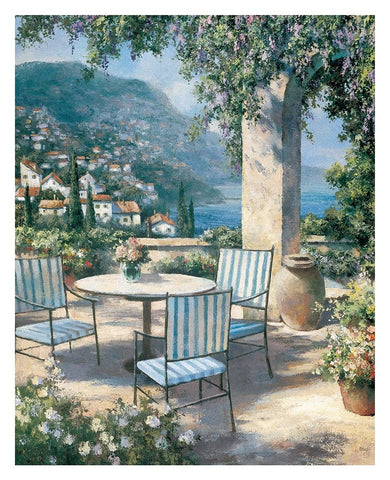 Toscany Patio White Modern Wood Framed Art Print with Double Matting by Unknown