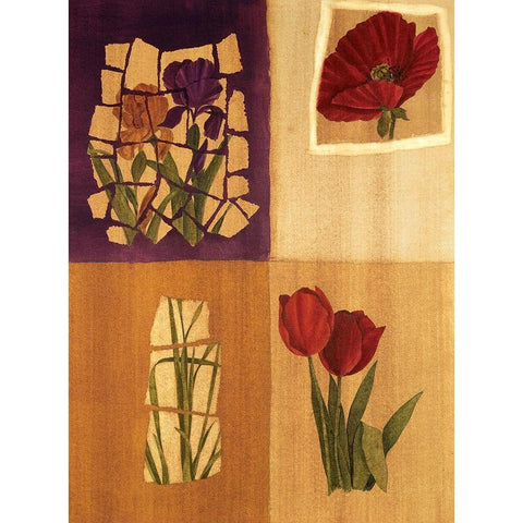 Floral Collage II Black Modern Wood Framed Art Print with Double Matting by Unknown