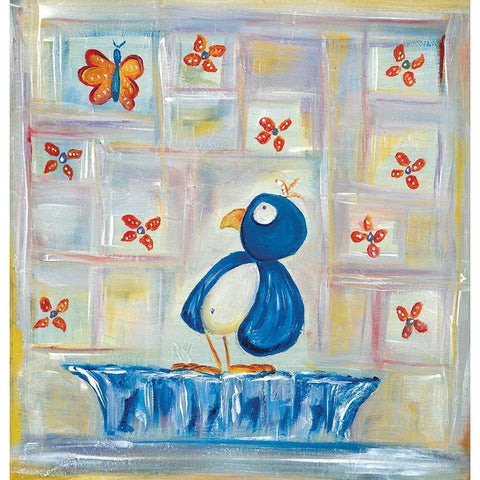 Birdy Blue White Modern Wood Framed Art Print by Unknown