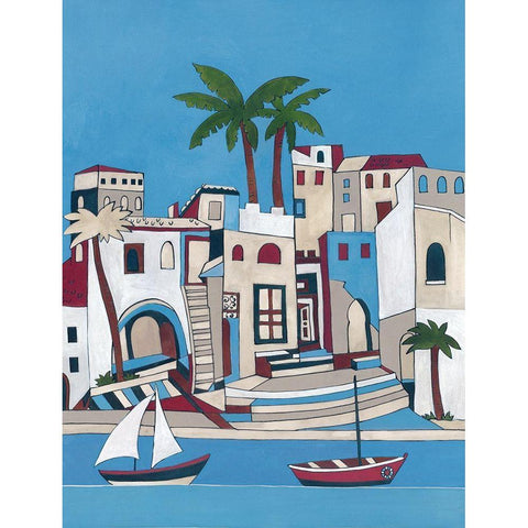 Seasise Village I White Modern Wood Framed Art Print by Unknown