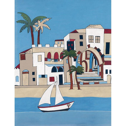 Seaside Village II Black Modern Wood Framed Art Print with Double Matting by Unknown