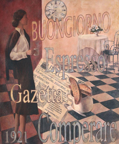 Buongiorno - 1921 White Modern Wood Framed Art Print with Double Matting by Unknown