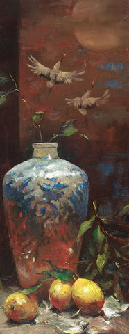 Oriental Vase Panel I Black Ornate Wood Framed Art Print with Double Matting by Unknown