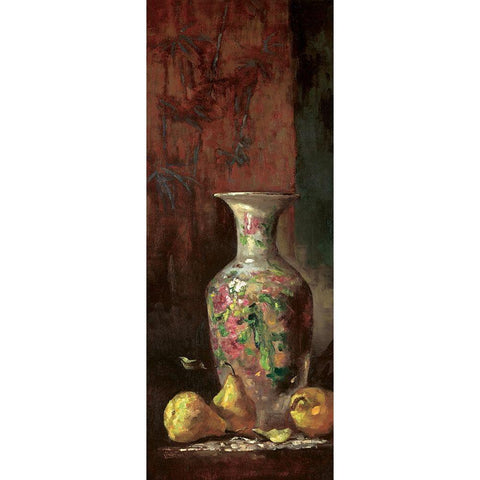 Oriental Vase Panel II Black Modern Wood Framed Art Print with Double Matting by Unknown