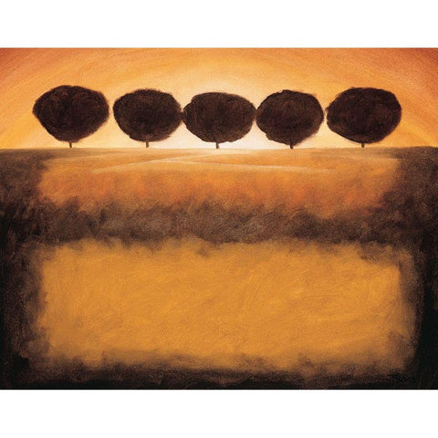 Five Trees Black Modern Wood Framed Art Print with Double Matting by Unknown