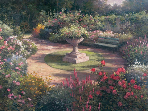Garden Pedestal White Modern Wood Framed Art Print with Double Matting by Unknown