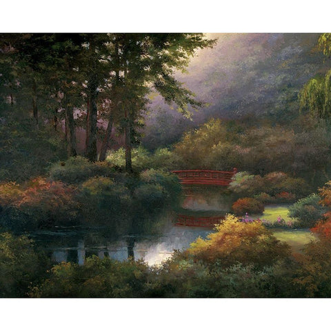 Red Bridge Black Modern Wood Framed Art Print by Unknown