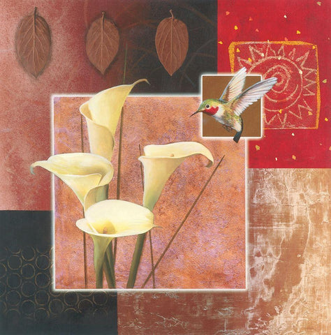 Calla Lily with Hummingbird White Modern Wood Framed Art Print with Double Matting by Unknown