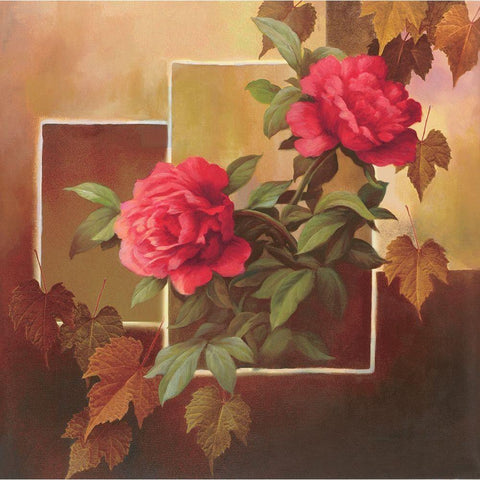 Red Peony Collage Black Modern Wood Framed Art Print with Double Matting by Unknown