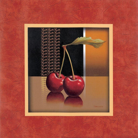 Cherry with Red Border Black Ornate Wood Framed Art Print with Double Matting by Unknown