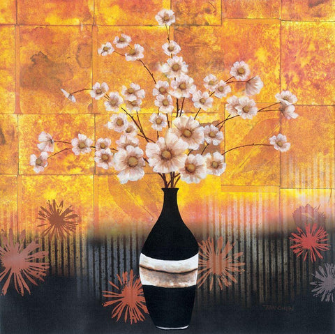 Black Vase Yellow Floral I White Modern Wood Framed Art Print with Double Matting by Unknown