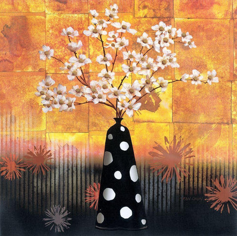 Black Vase Yellow Floral II White Modern Wood Framed Art Print with Double Matting by Unknown