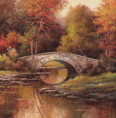 Stone Bridge Black Ornate Wood Framed Art Print with Double Matting by Unknown