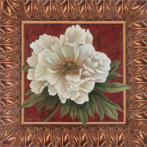 Peony in red.Gold Gold Ornate Wood Framed Art Print with Double Matting by Unknown