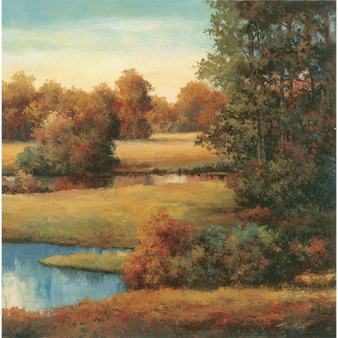 Lakeside Serenity II Black Modern Wood Framed Art Print with Double Matting by Unknown