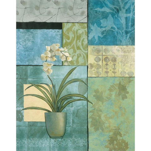 Aqua Blue Orchid Collage Gold Ornate Wood Framed Art Print with Double Matting by Unknown