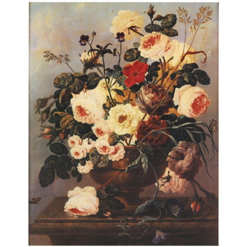 Floral on Desk Black Modern Wood Framed Art Print by Unknown