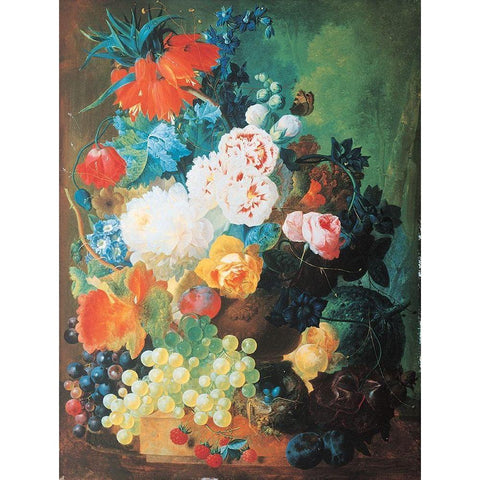 Gourds, Fruit and Flowers Black Modern Wood Framed Art Print with Double Matting by Unknown