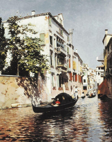 venetian Gondola White Modern Wood Framed Art Print with Double Matting by Unknown