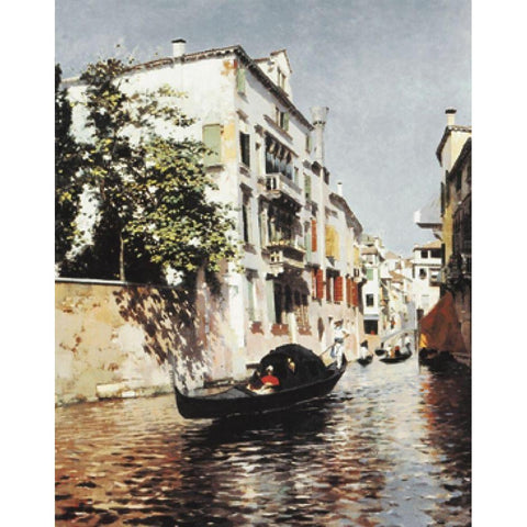 venetian Gondola Gold Ornate Wood Framed Art Print with Double Matting by Unknown