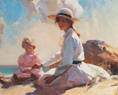 On the Beach Black Modern Wood Framed Art Print by Unknown