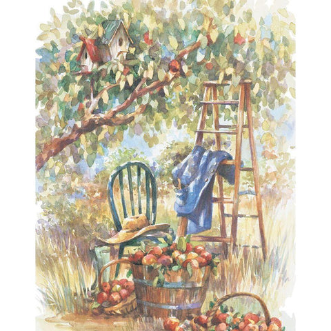 Apple Picking Black Modern Wood Framed Art Print with Double Matting by Unknown