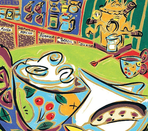 Cafe II White Modern Wood Framed Art Print with Double Matting by Unknown