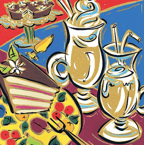 Cafe III White Modern Wood Framed Art Print with Double Matting by Unknown