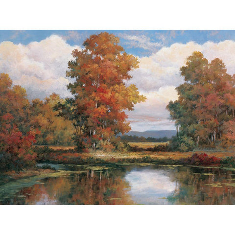 Autumn Lake Black Modern Wood Framed Art Print with Double Matting by Unknown