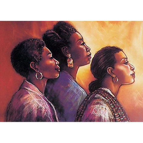 Three Women Black Modern Wood Framed Art Print with Double Matting by Unknown