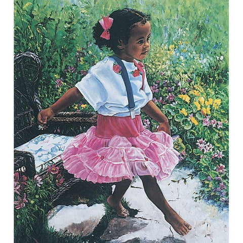 Little Girl Black Modern Wood Framed Art Print with Double Matting by Unknown