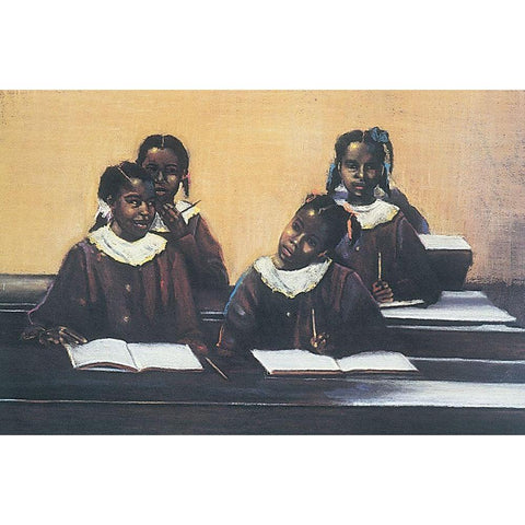 School Girls White Modern Wood Framed Art Print by Unknown