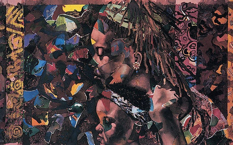 Collage, Mama and Child White Modern Wood Framed Art Print with Double Matting by Unknown