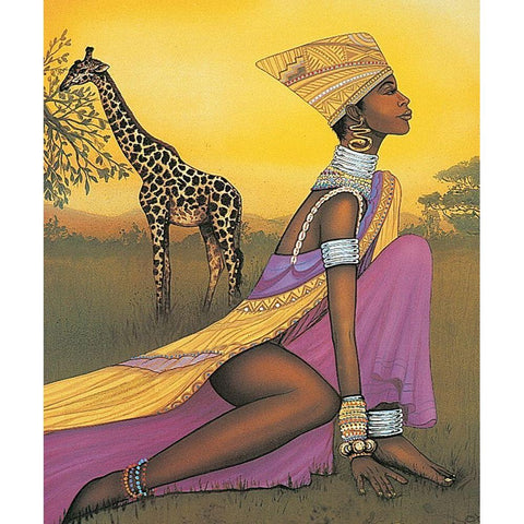 Princess and Giraffe White Modern Wood Framed Art Print by Unknown