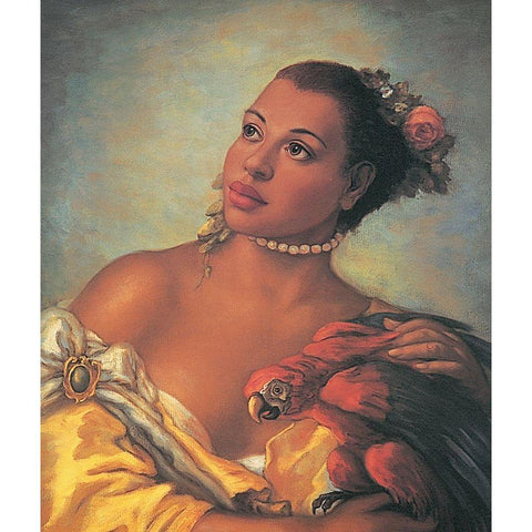 Madonnas Parrot Gold Ornate Wood Framed Art Print with Double Matting by Unknown