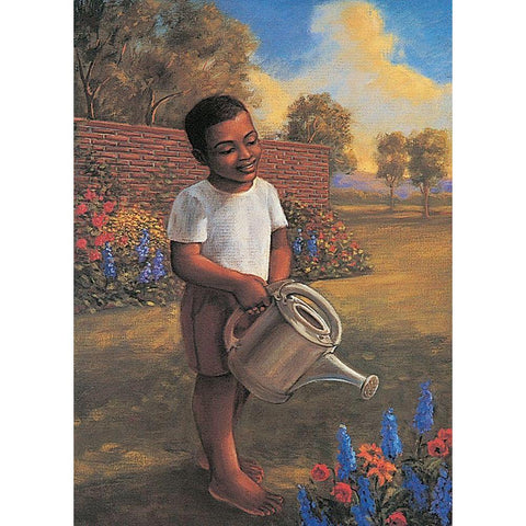 Watering the Flowers White Modern Wood Framed Art Print by Unknown