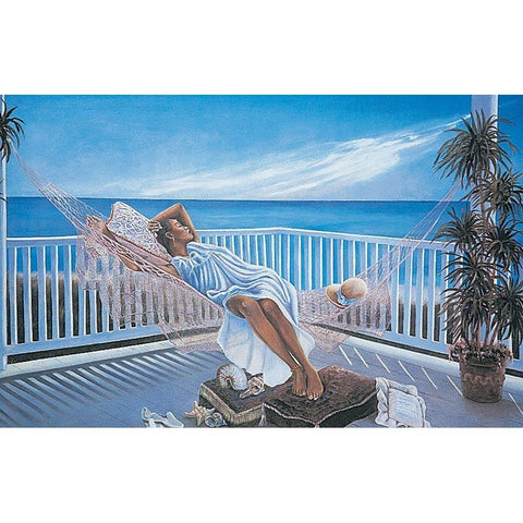 Hammock by the Sea Gold Ornate Wood Framed Art Print with Double Matting by Unknown