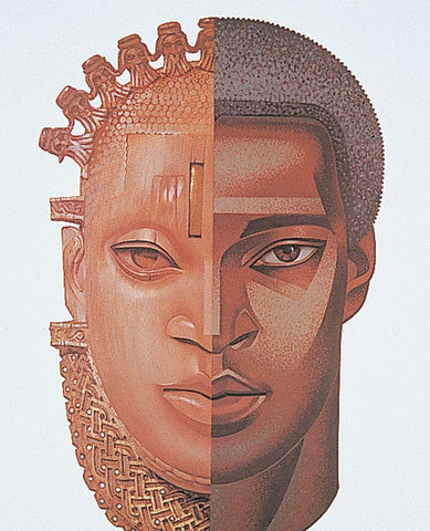 Carved Head White Modern Wood Framed Art Print with Double Matting by Unknown