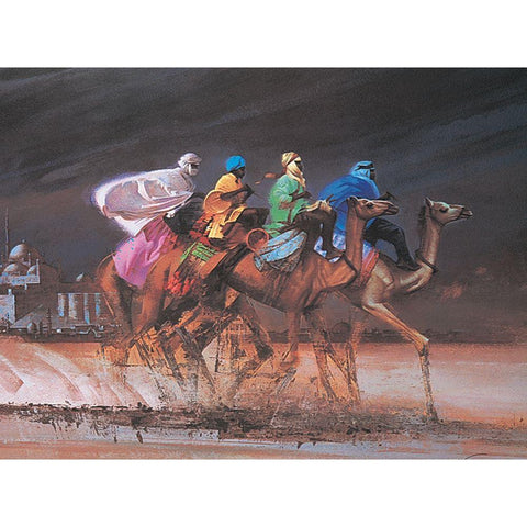 Camel Jockeys White Modern Wood Framed Art Print by Unknown