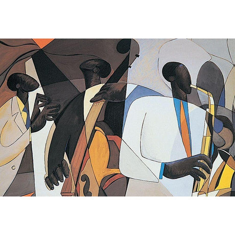 Jazz Trio White Modern Wood Framed Art Print by Unknown