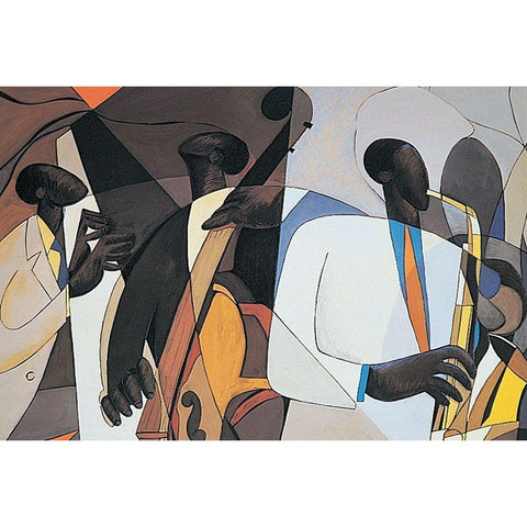 Jazz Trio Black Modern Wood Framed Art Print with Double Matting by Unknown