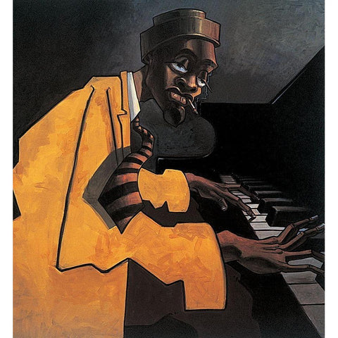 The Pianoman Black Modern Wood Framed Art Print by Unknown