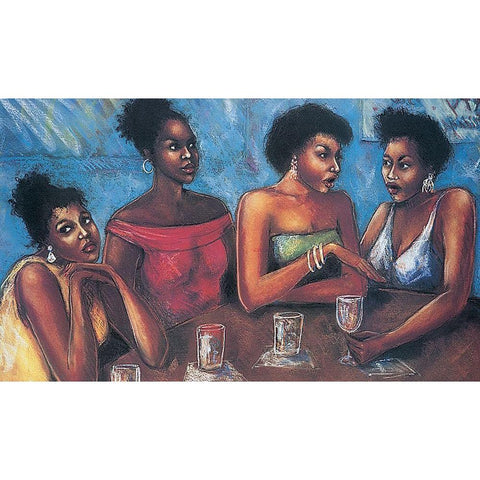 Girl Talk Black Modern Wood Framed Art Print with Double Matting by Unknown