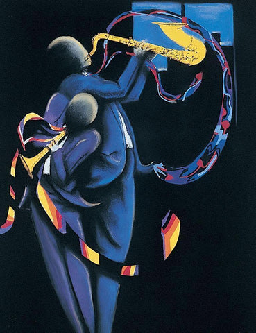 Jammin II White Modern Wood Framed Art Print with Double Matting by Unknown