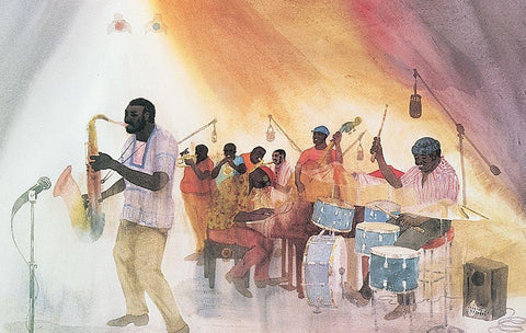 the Band White Modern Wood Framed Art Print with Double Matting by Unknown