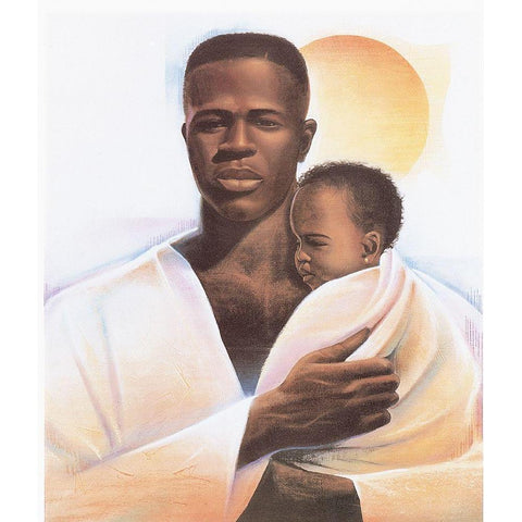 Father and Child White Modern Wood Framed Art Print by Unknown