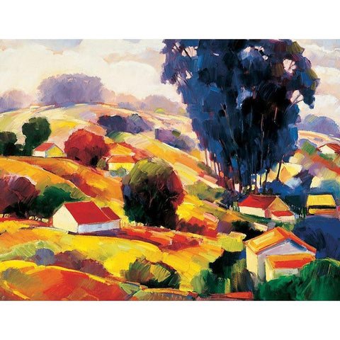 Village Black Modern Wood Framed Art Print with Double Matting by Unknown